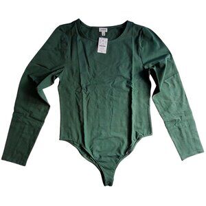J.Crew Long Sleeve Green Bodysuit  Size L Snap Closure Stretch  Womens Apparel
